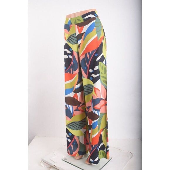 Trina Turk Wide Leg Pants Weekend Sz 4 MultiColor Tropical Floral lightweight - Picture 3 of 7